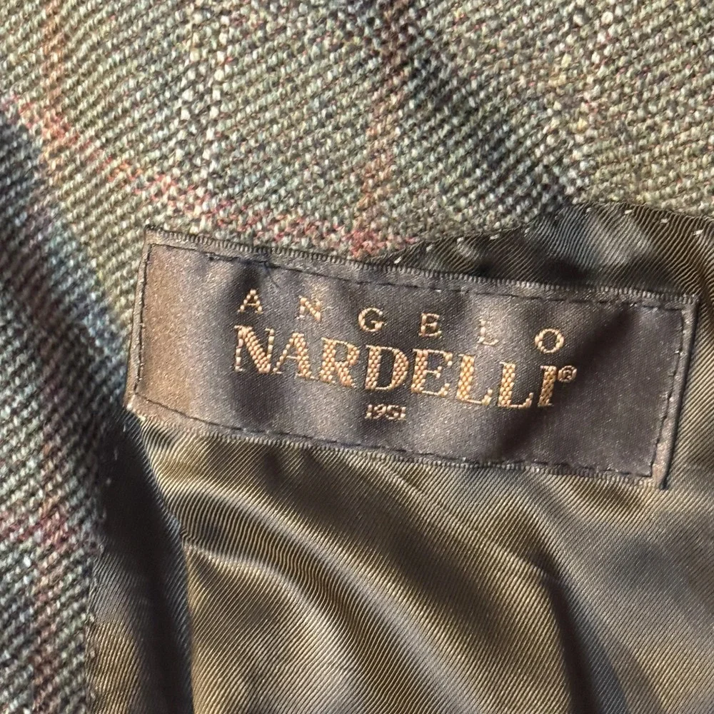 Angelo Nardelli Mens Sport Coat Plaid Check Lined Jacket Wool Cashmere 44R Italy